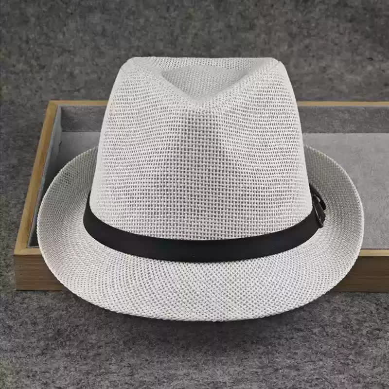 Fedora-Hut aus Stroh mit britischem Karomuster und Hahnentrittmuster für Herren