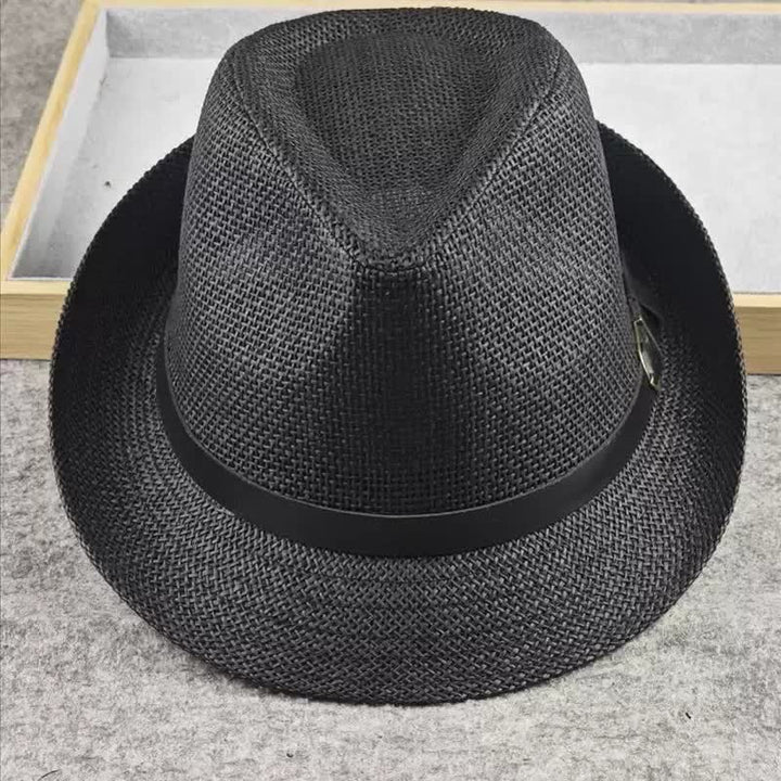 Fedora-Hut aus Stroh mit britischem Karomuster und Hahnentrittmuster für Herren