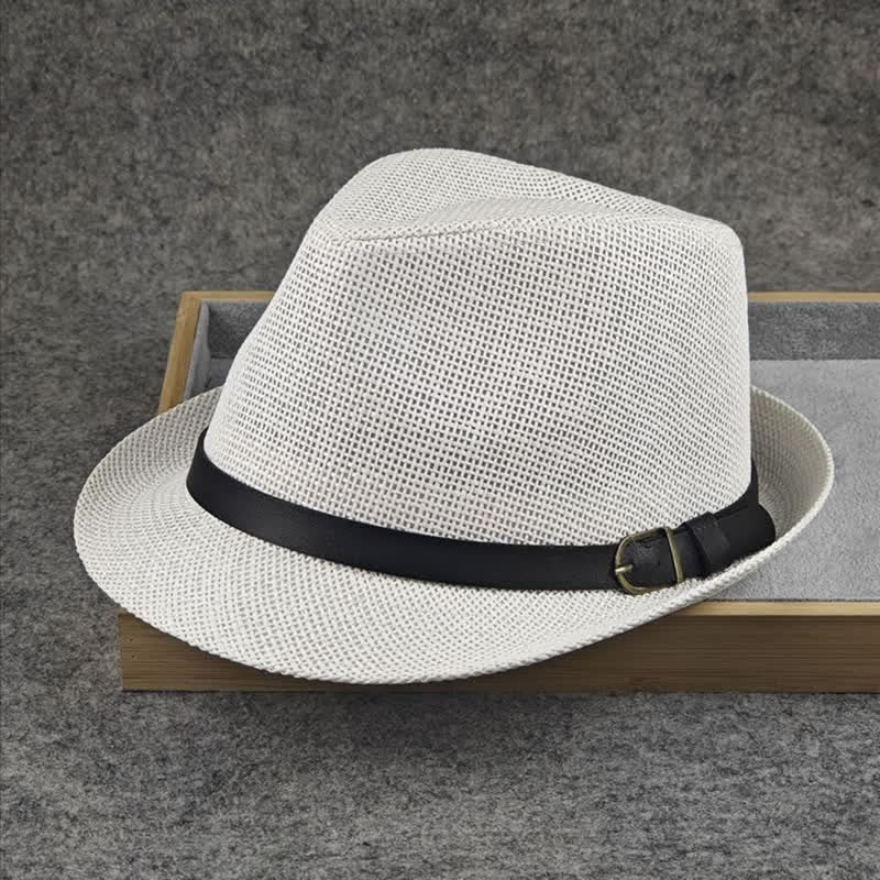 Fedora-Hut aus Stroh mit britischem Karomuster und Hahnentrittmuster für Herren