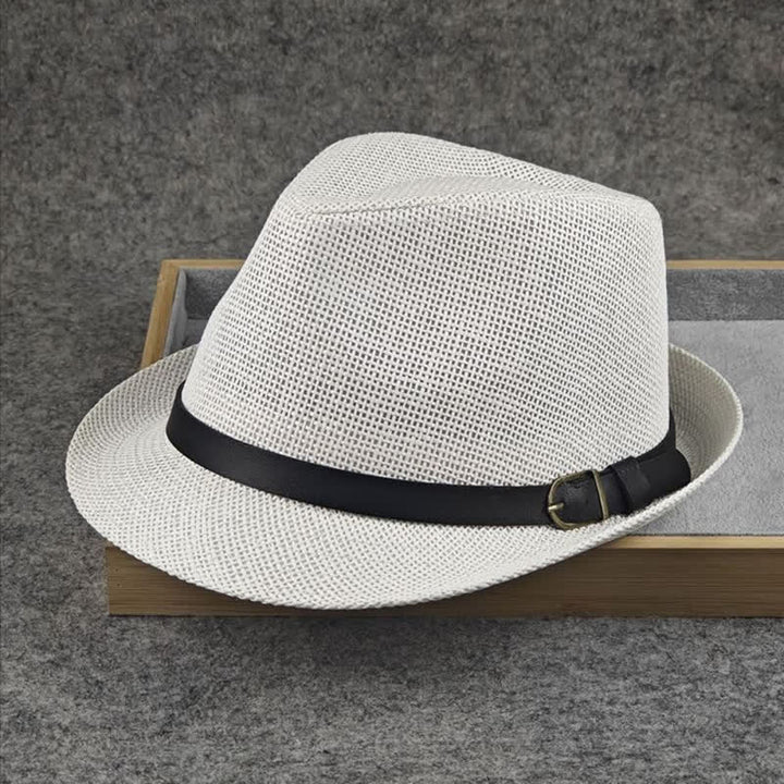 Fedora-Hut aus Stroh mit britischem Karomuster und Hahnentrittmuster für Herren