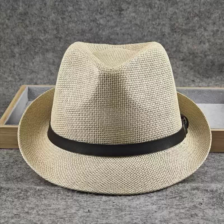 Fedora-Hut aus Stroh mit britischem Karomuster und Hahnentrittmuster für Herren