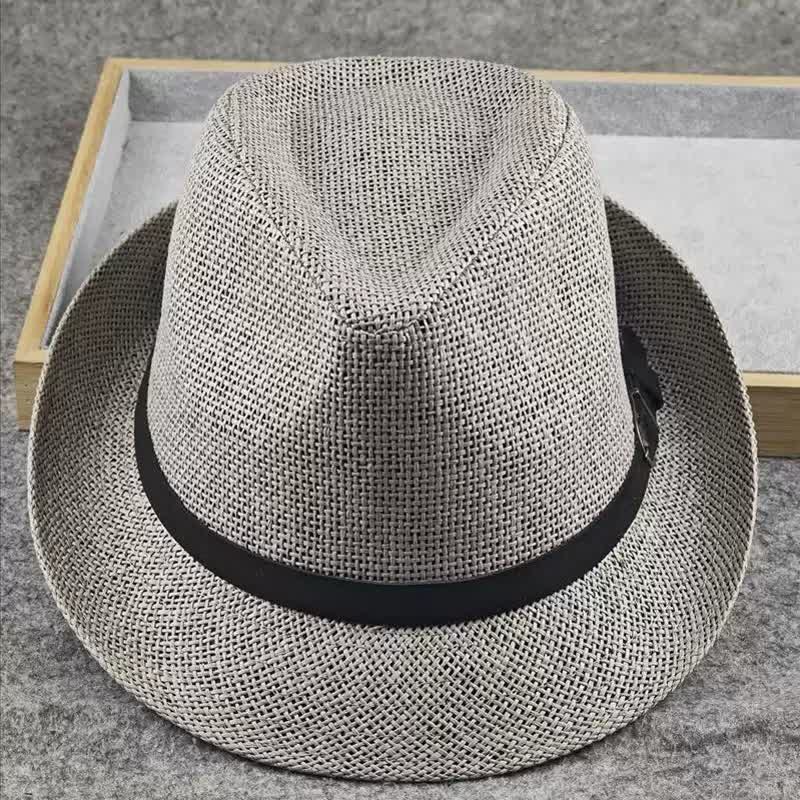 Fedora-Hut aus Stroh mit britischem Karomuster und Hahnentrittmuster für Herren