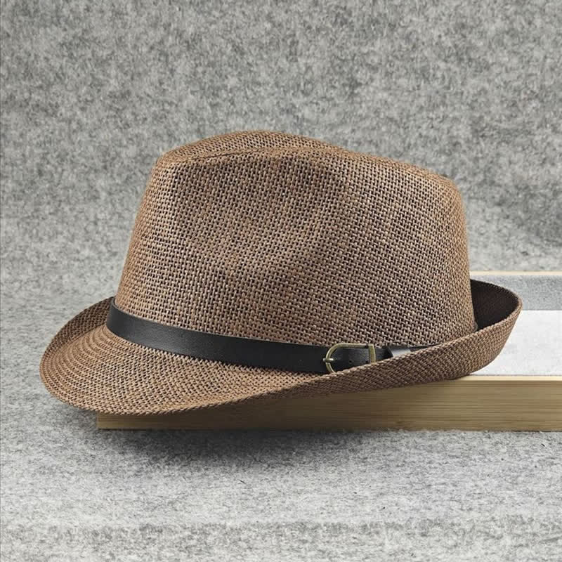 Fedora-Hut aus Stroh mit britischem Karomuster und Hahnentrittmuster für Herren