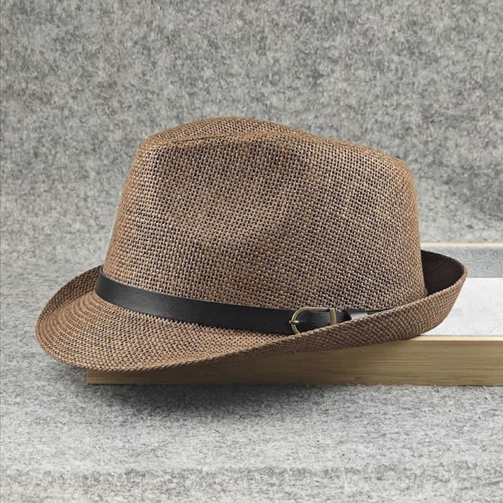 Fedora-Hut aus Stroh mit britischem Karomuster und Hahnentrittmuster für Herren