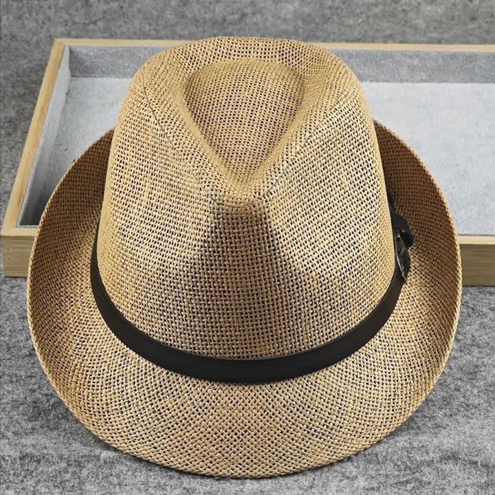 Fedora-Hut aus Stroh mit britischem Karomuster und Hahnentrittmuster für Herren