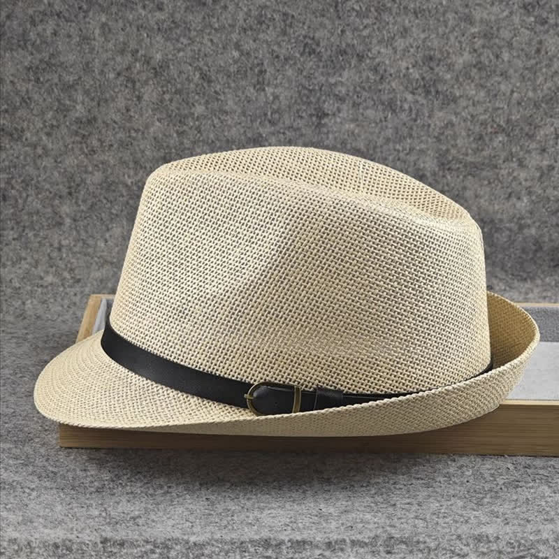 Fedora-Hut aus Stroh mit britischem Karomuster und Hahnentrittmuster für Herren
