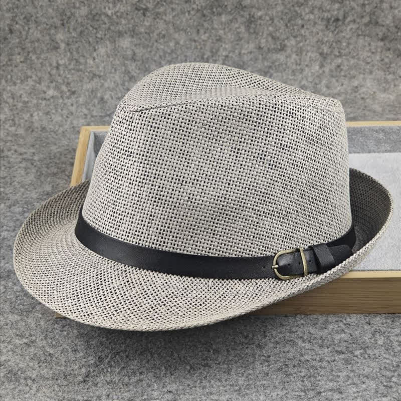 Fedora-Hut aus Stroh mit britischem Karomuster und Hahnentrittmuster für Herren