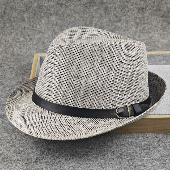 Fedora-Hut aus Stroh mit britischem Karomuster und Hahnentrittmuster für Herren