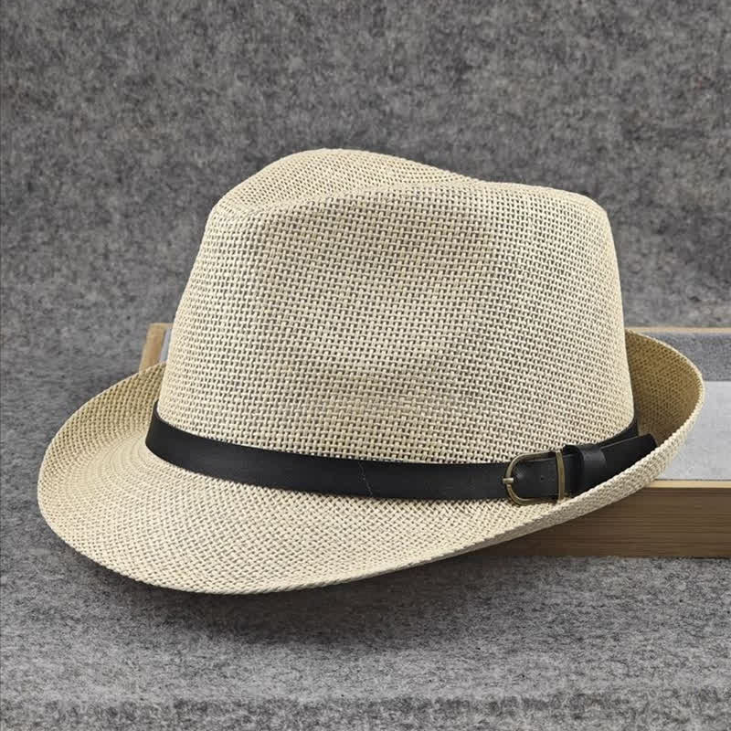 Fedora-Hut aus Stroh mit britischem Karomuster und Hahnentrittmuster für Herren