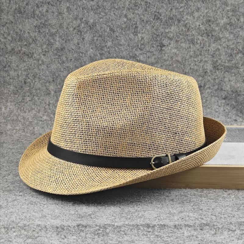 Fedora-Hut aus Stroh mit britischem Karomuster und Hahnentrittmuster für Herren