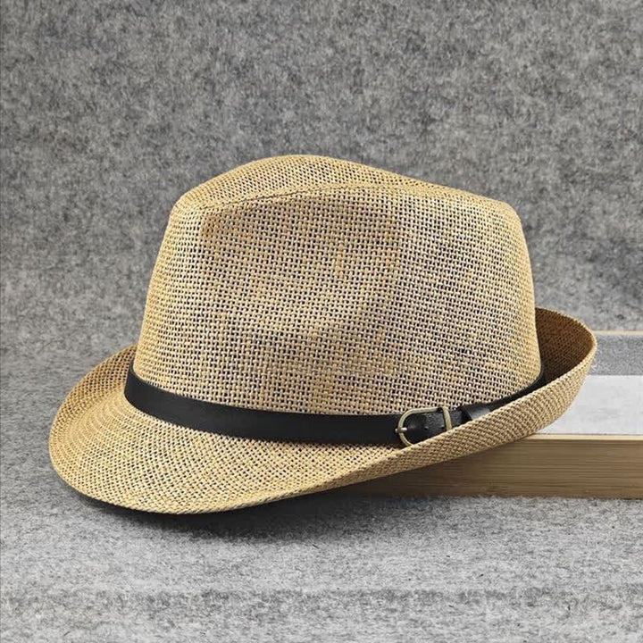 Fedora-Hut aus Stroh mit britischem Karomuster und Hahnentrittmuster für Herren