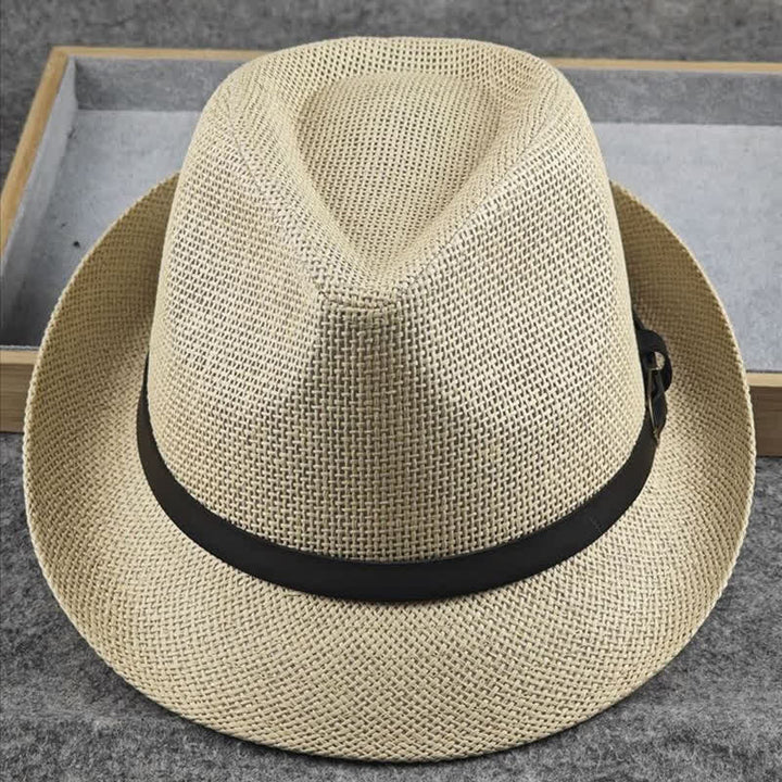 Fedora-Hut aus Stroh mit britischem Karomuster und Hahnentrittmuster für Herren