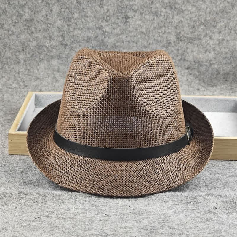 Fedora-Hut aus Stroh mit britischem Karomuster und Hahnentrittmuster für Herren