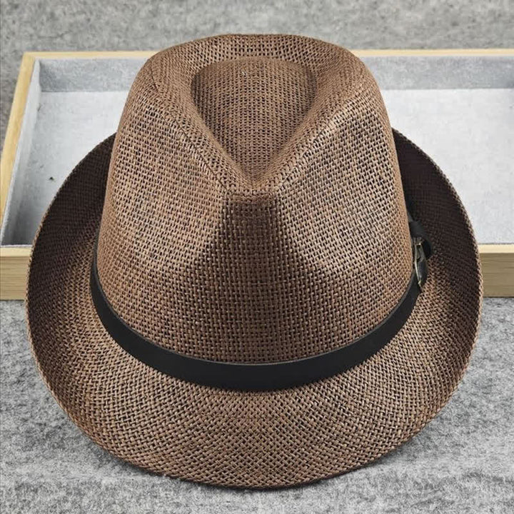 Fedora-Hut aus Stroh mit britischem Karomuster und Hahnentrittmuster für Herren