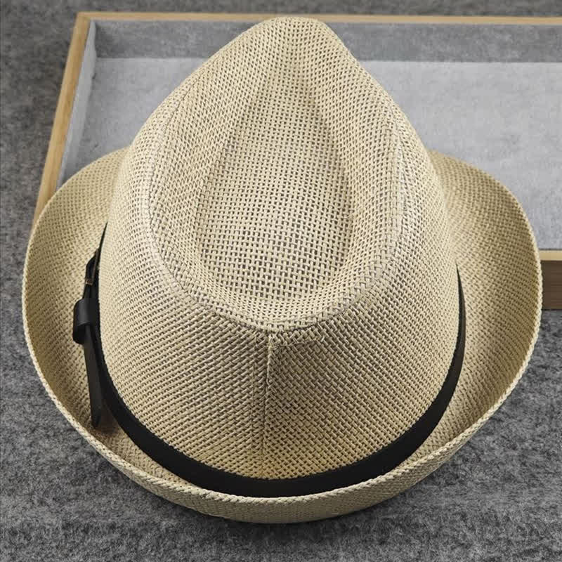 Fedora-Hut aus Stroh mit britischem Karomuster und Hahnentrittmuster für Herren