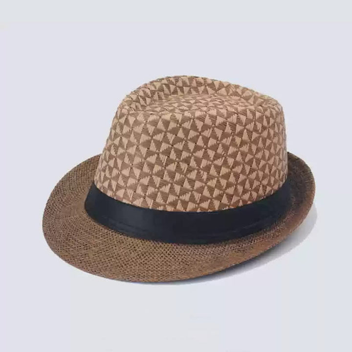 Klassischer Fedora-Strandhut aus Stroh mit Karomuster für Herren