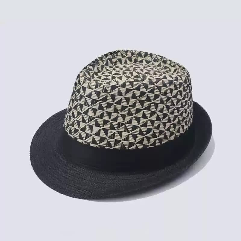 Klassischer Fedora-Strandhut aus Stroh mit Karomuster für Herren