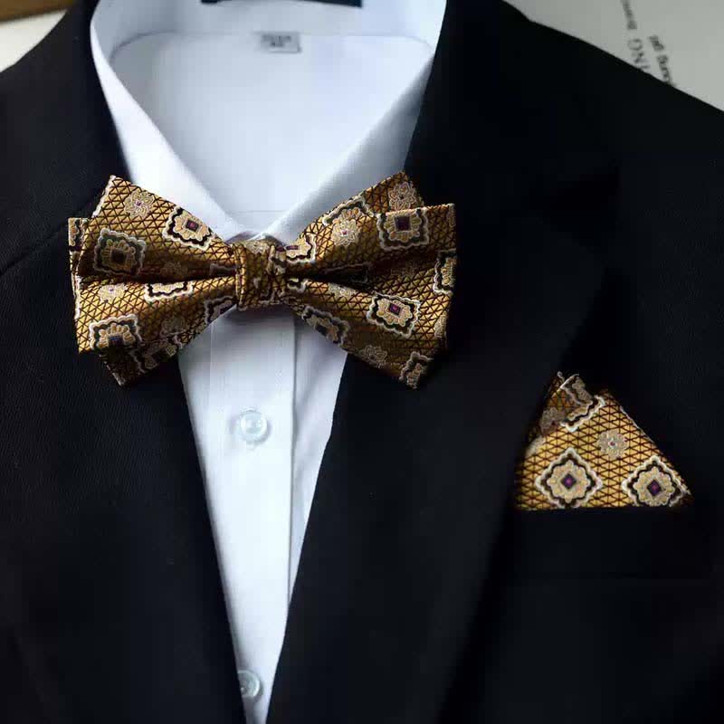 Doppellagige Fliege mit Einstecktuch und Vintage-Print für Herren
