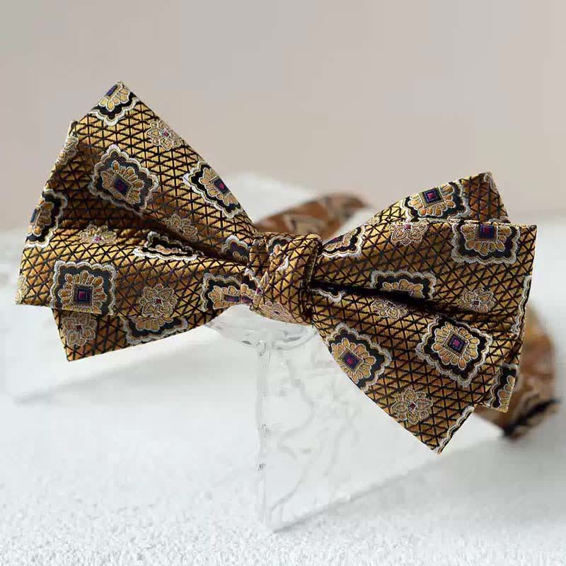 Doppellagige Fliege mit Einstecktuch und Vintage-Print für Herren