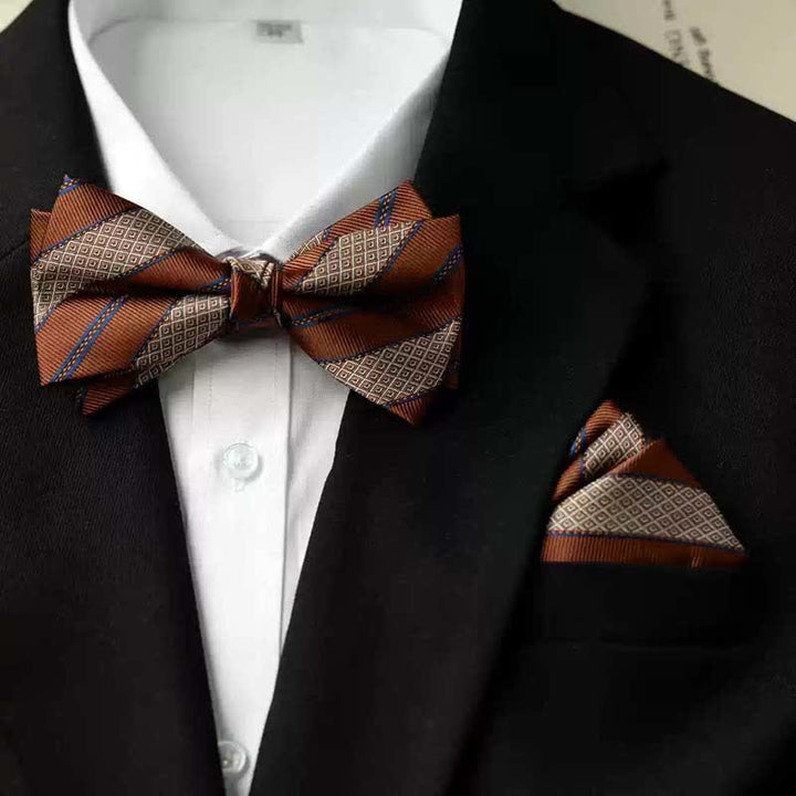 Doppellagige Fliege mit Einstecktuch und Vintage-Print für Herren