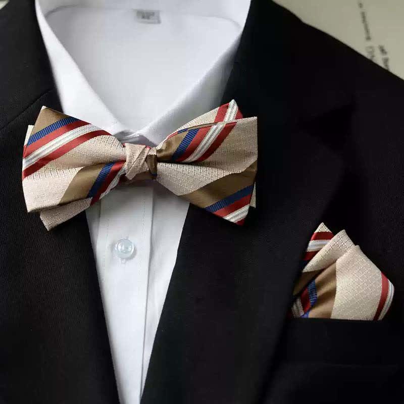 Doppellagige Fliege mit Einstecktuch und Vintage-Print für Herren