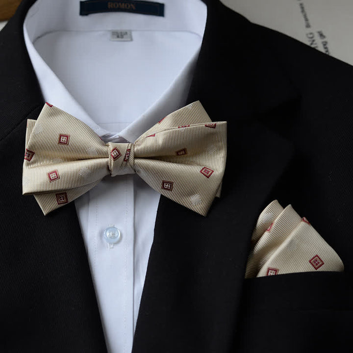 Doppellagige Fliege mit Einstecktuch und Vintage-Print für Herren