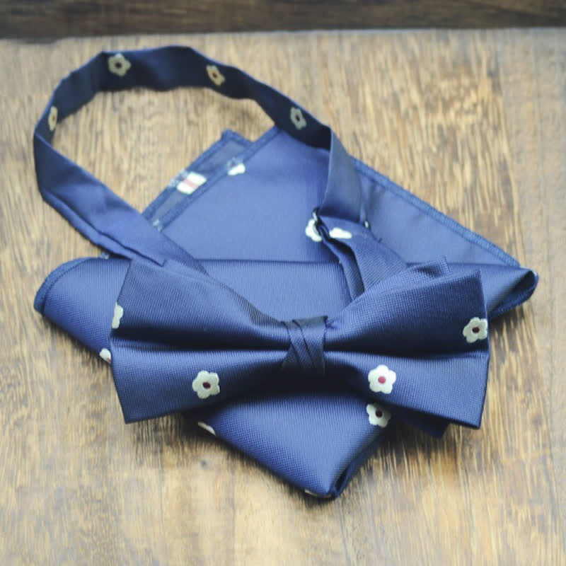 2-teiliges Einstecktuch mit Fliege und Mini-Blumenmuster für Herren