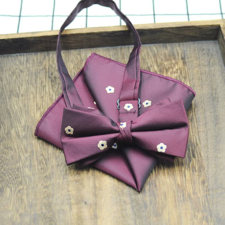 2-teiliges Einstecktuch mit Fliege und Mini-Blumenmuster für Herren