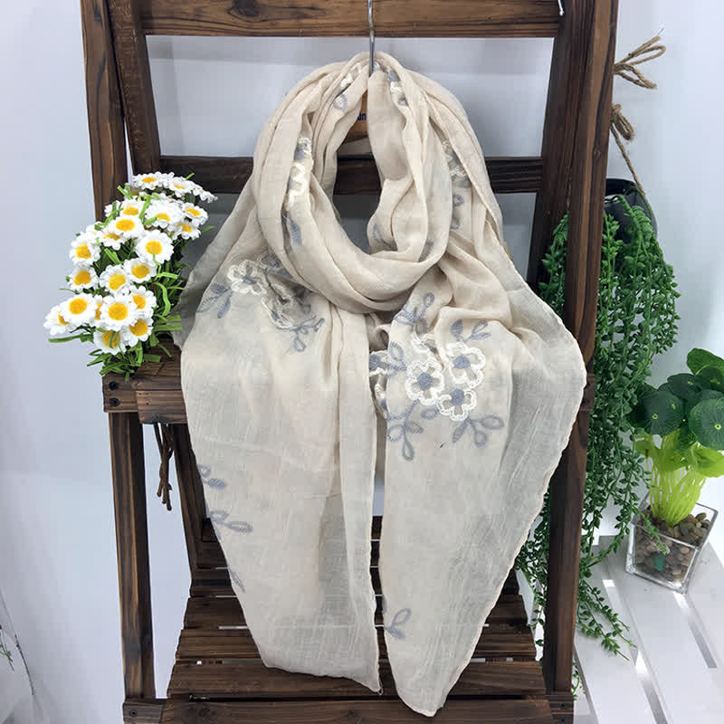 Dünner Damenschal aus Baumwoll-Leinen-Mischgewebe mit Blumenstickerei im Nationalstil - image 17