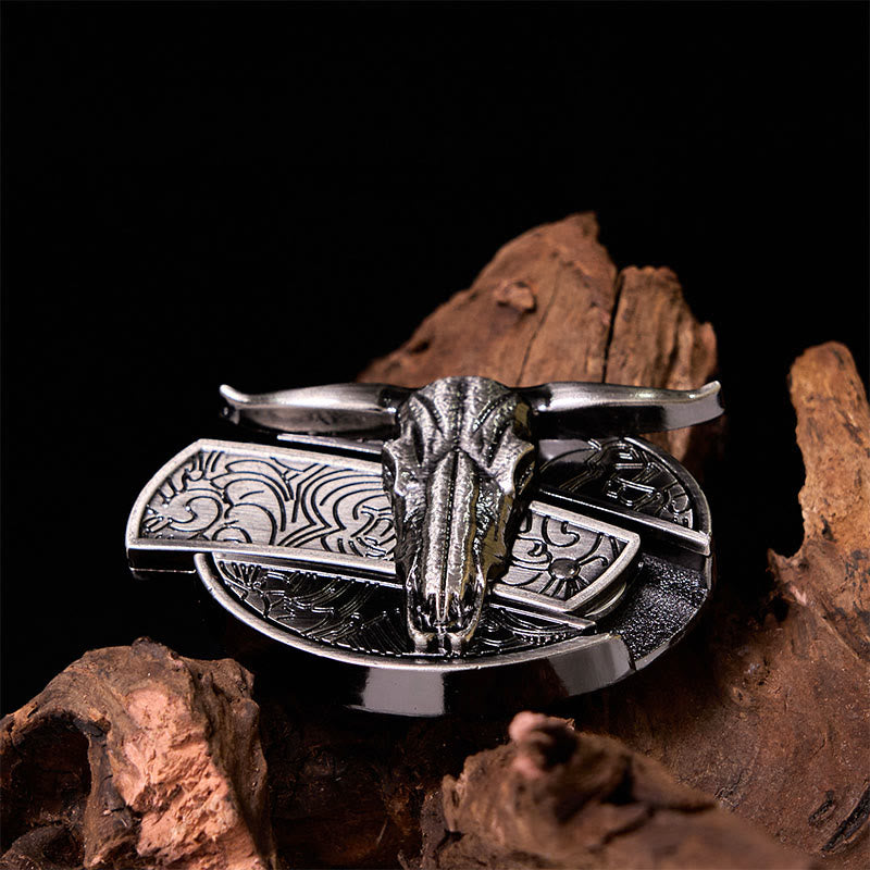 Bull's Head DIY verstecktes Messer Silber Western Vintage Schnalle Ledergürtel - image 2