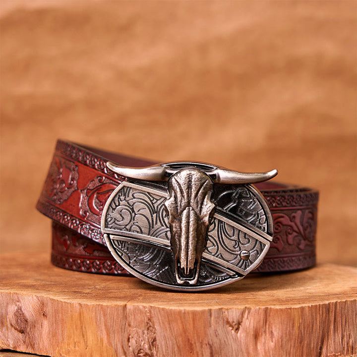 Bull's Head DIY verstecktes Messer Silber Western Vintage Schnalle Ledergürtel