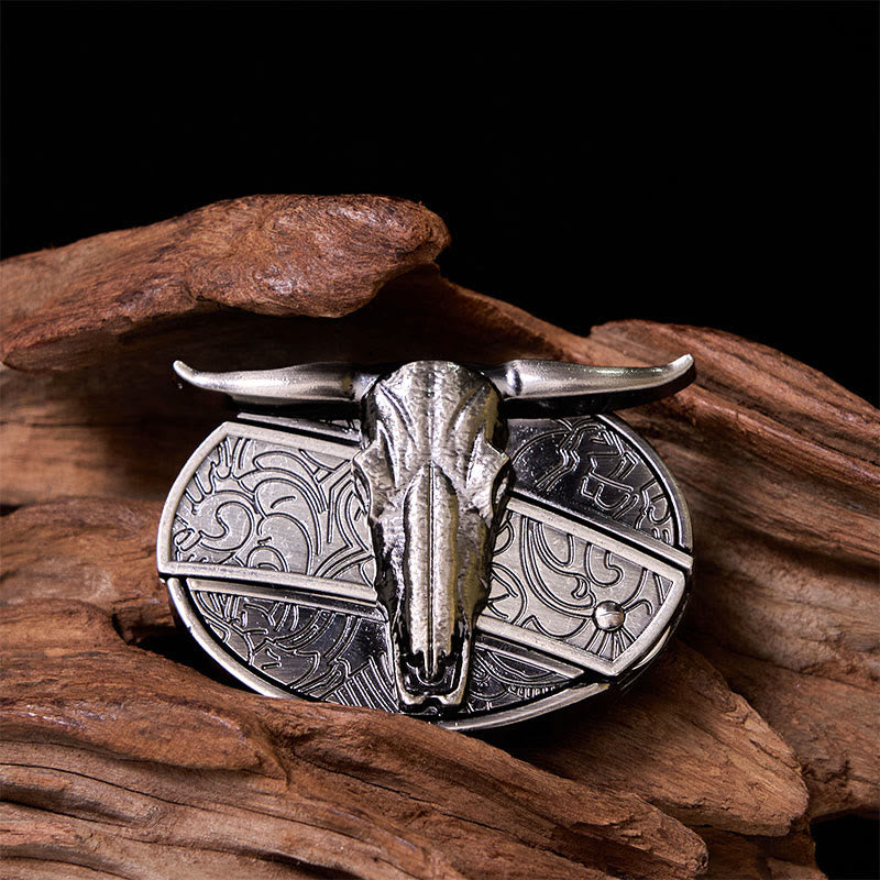 Bull's Head DIY verstecktes Messer Silber Western Vintage Schnalle Ledergürtel