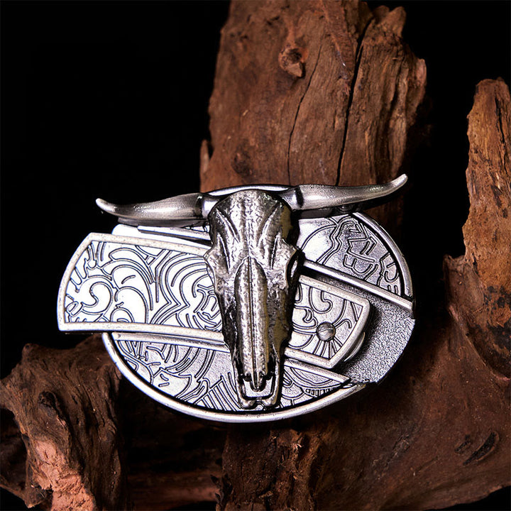 Bull's Head DIY verstecktes Messer Silber Western Vintage Schnalle Ledergürtel