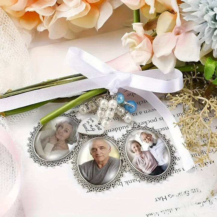 Personalisierter Foto- und Text-Schlüsselanhänger Hochzeitsstrauß-Anhänger