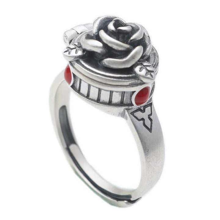 Verstellbarer Ring mit Rosenblüte und verstecktem Fach