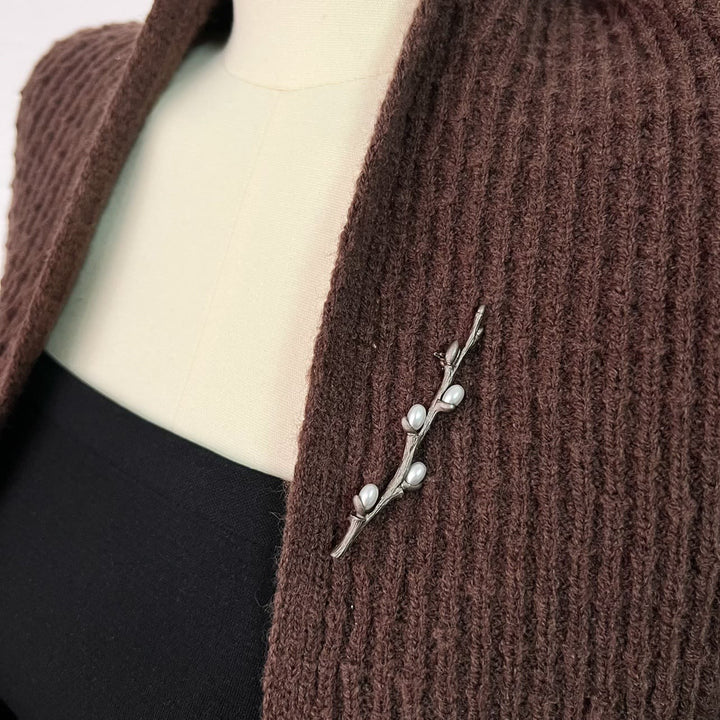 Vintage Zweig Brosche Holz Perle Legierung Pin