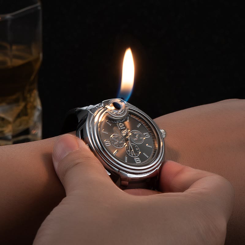 Luxuriöses nachfüllbares Butanfeuerzeug in Armbanduhrform - Schwarz - image 0