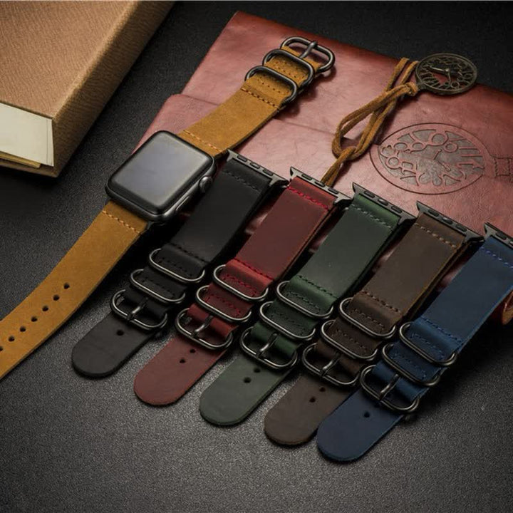 Einzigartiges Uhrenarmband aus echtem Leder mit drei Ringen