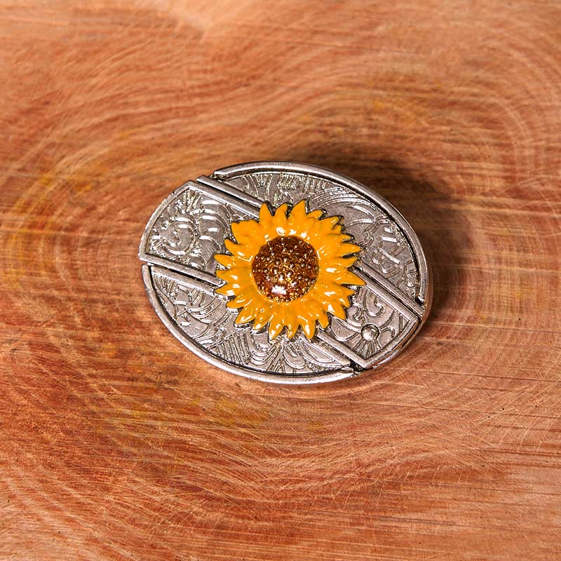 Bunter Herren-Ledergürtel mit Sonnenblumen-Motiv und verstecktem Messer im Western-Stil (Vorverkauf)