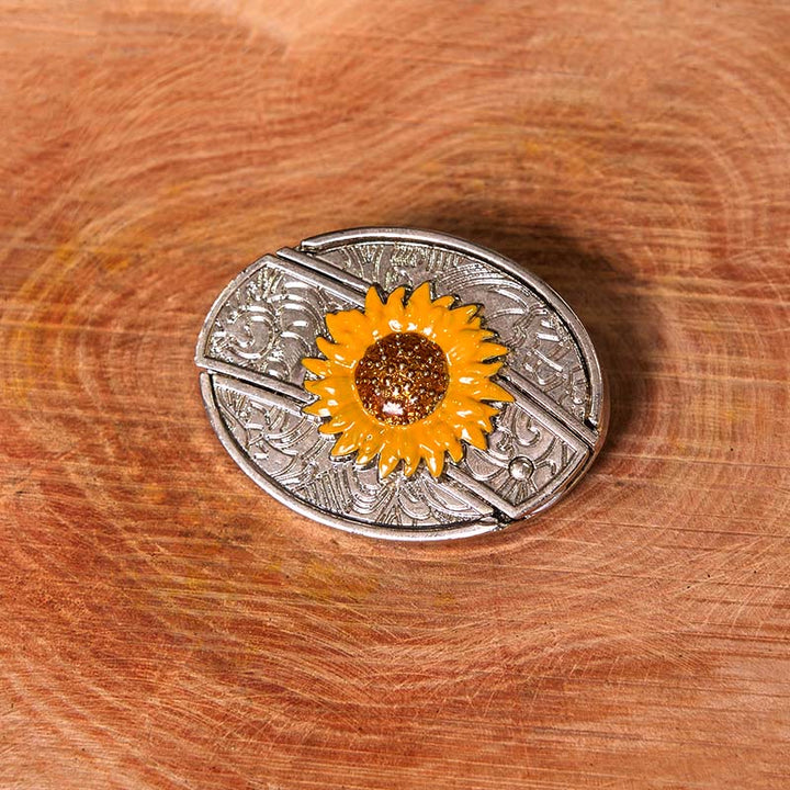 Bunter Herren-Ledergürtel mit Sonnenblumen-Motiv und verstecktem Messer im Western-Stil (Vorverkauf)