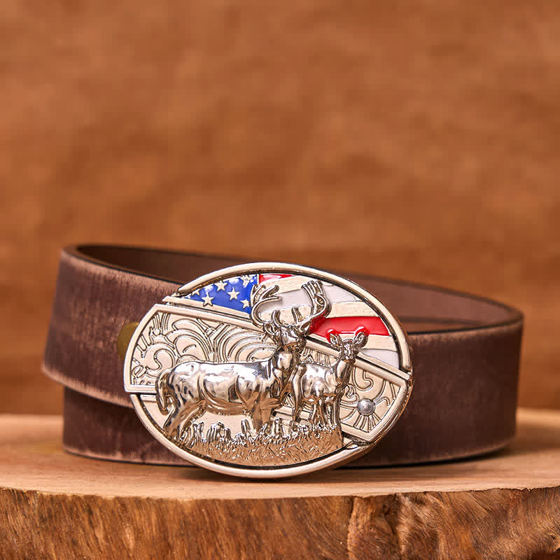 DIY-Ledergürtel für Herren mit emaillierter USA-Flagge und verstecktem Hirsch-Klappmesser (Vorverkauf)