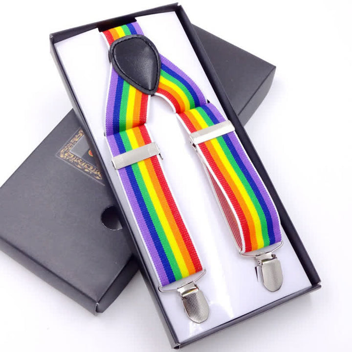 Verstellbare Hosenträger mit 3 Clips und bunten Streifen in Regenbogenfarben