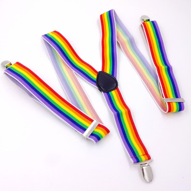 Verstellbare Hosenträger mit 3 Clips und bunten Streifen in Regenbogenfarben