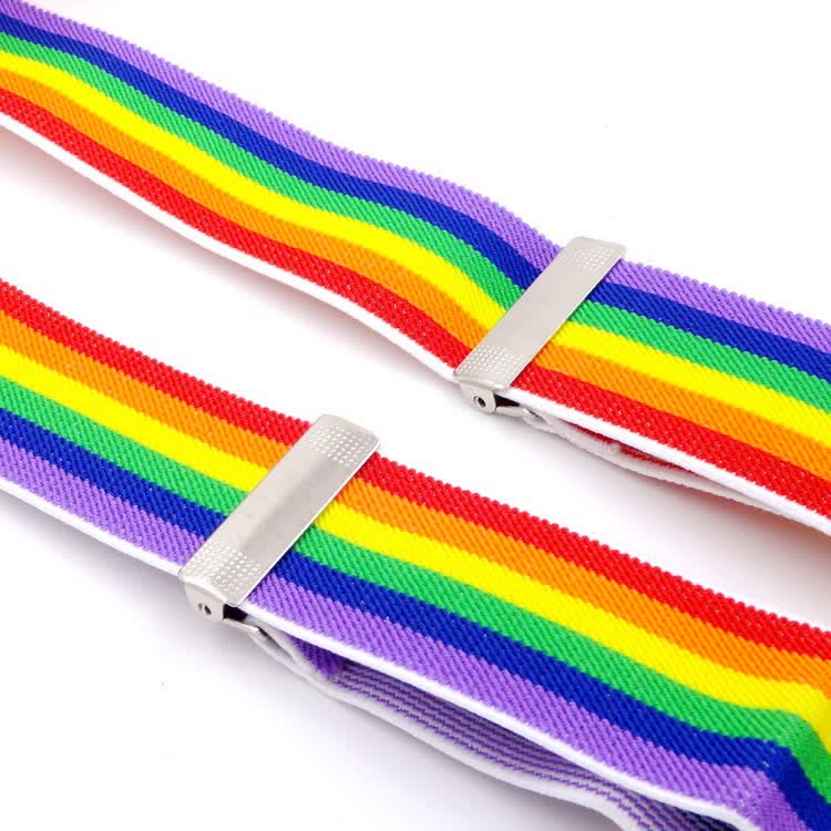 Verstellbare Hosenträger mit 3 Clips und bunten Streifen in Regenbogenfarben