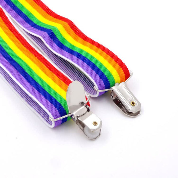 Verstellbare Hosenträger mit 3 Clips und bunten Streifen in Regenbogenfarben