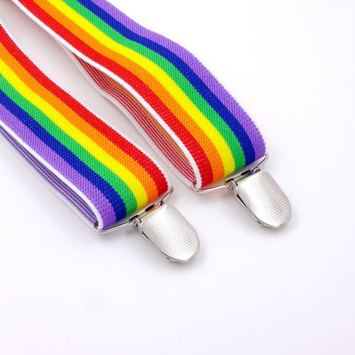 Verstellbare Hosenträger mit 3 Clips und bunten Streifen in Regenbogenfarben