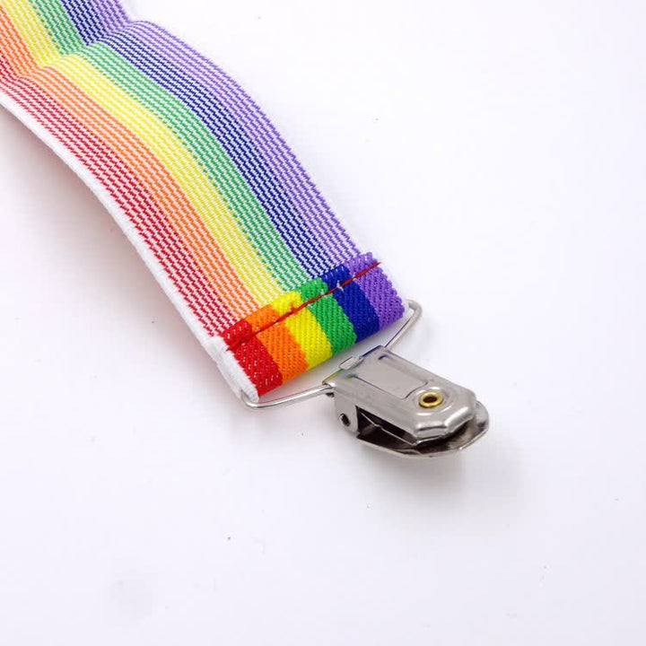 Verstellbare Hosenträger mit 3 Clips und bunten Streifen in Regenbogenfarben