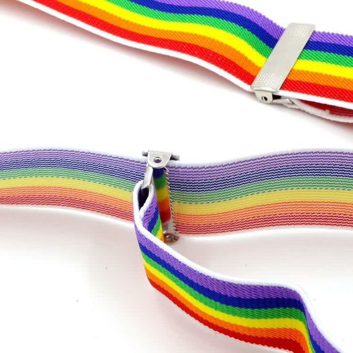Verstellbare Hosenträger mit 3 Clips und bunten Streifen in Regenbogenfarben
