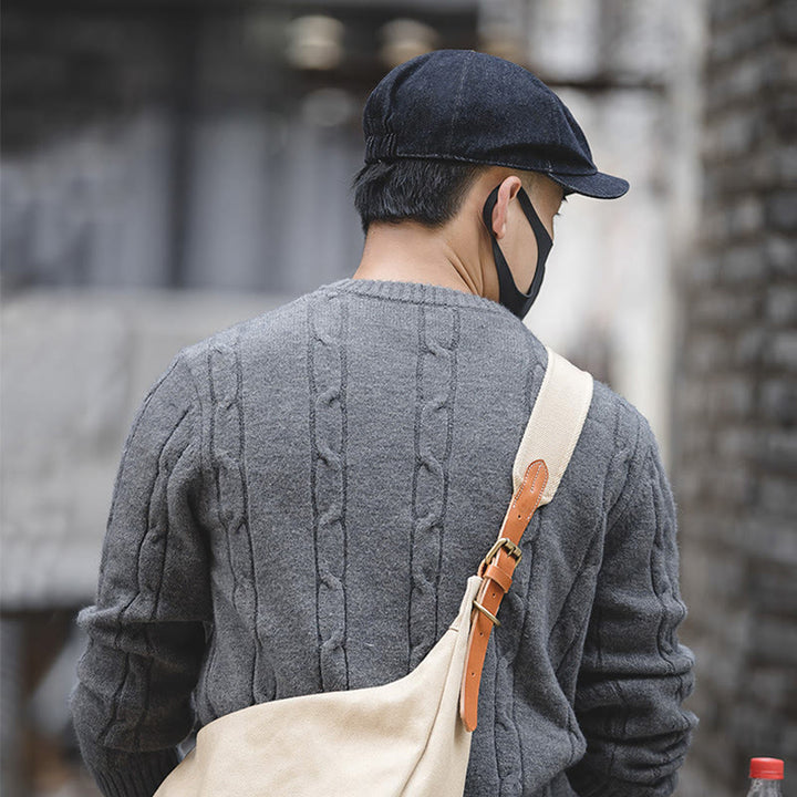 Streeetwear Denim-Baskenmütze mit achteckiger Krempe und achteckiger Krempe für Herren