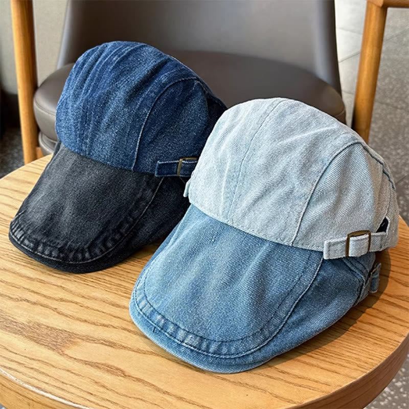 Klassische verstellbare Schiebermütze aus Denim mit Baskenmütze